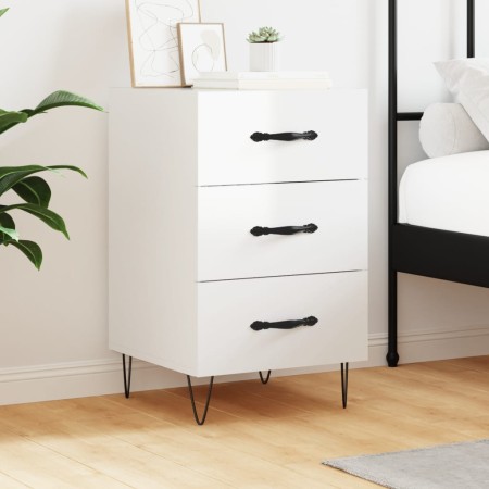Mesita de noche madera de ingeniería blanco brillo 40x40x66 cm de vidaXL, Mesitas de noche - Ref: Foro24-827654, Precio: 65,1...