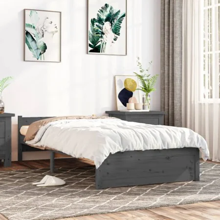Estructura de cama individual madera maciza gris 75x190 cm de vidaXL, Camas y somieres - Ref: Foro24-815006, Precio: 106,95 €...