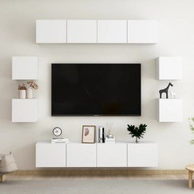 Set de mueble para TV de 8 piezas madera de ingeniería blanco en Muebles TV | Comprar online en Foru.es