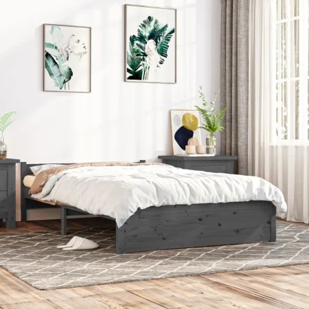 Estructura de cama madera maciza gris doble 135x190 cm de vidaXL, Camas y somieres - Ref: Foro24-815021, Precio: 163,52 €, De...