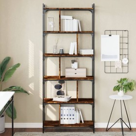 Librería 6 estantes madera ingeniería roble ahumado 76x32x192cm en Librerías y estanterías | Comprar online en Foru.es