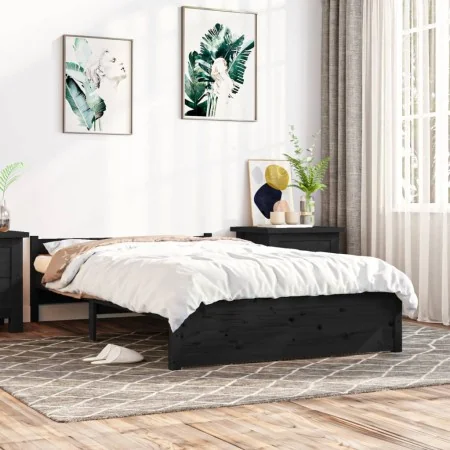 Estructura de cama doble madera maciza negra 135x190 cm de vidaXL, Camas y somieres - Ref: Foro24-815023, Precio: 162,96 €, D...