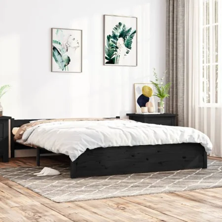 Estructura de cama de madera maciza negro 140x190 cm de vidaXL, Camas y somieres - Ref: Foro24-815028, Precio: 163,65 €, Desc...