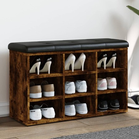 Banco zapatero madera de ingeniería roble ahumado 82x32x50 cm en Bancos para recibidores y almacenamiento | Comprar online en Fo