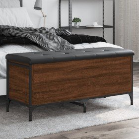 Banco con almacenaje madera ingeniería roble marrón 102x42x45cm en Bancos para recibidores y almacenamiento | Comprar online en 