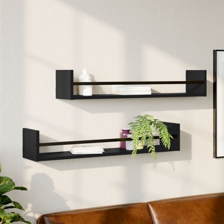 Estantes de pared con barras 2 unidades negro 80x16x14 cm en Estanterías | Comprar online en Foru.es