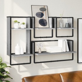 Estantes pared con barras 4 pzas madera ingeniería gris Sonoma en Estanterías | Comprar online en Foru.es