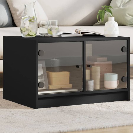 Mesa de centro con puertas de vidrio negra 68x50x42 cm en Mesas de centro | Comprar online en Foru.es