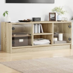 Mueble de TV con puertas de vidrio roble Sonoma 102x37x42 cm en Muebles TV | Comprar online en Foru.es