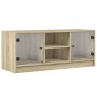 Mueble de TV con puertas de vidrio roble Sonoma 102x37x42 cm en Muebles TV | Comprar online en Foru.es