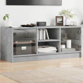 Mueble de TV con puertas de vidrio gris hormigón 102x37x42 cm en Muebles TV | Comprar online en Foru.es