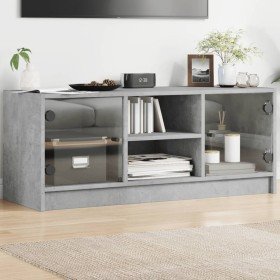 Mueble de TV con puertas de vidrio gris hormigón 102x37x42 cm en Muebles TV | Comprar online en Foru.es