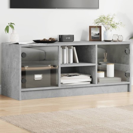 Mueble de TV con puertas de vidrio gris hormigón 102x37x42 cm en Muebles TV | Comprar online en Foru.es