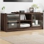 Mueble de TV con puertas de vidrio marrón roble 102x37x42 cm en Muebles TV | Comprar online en Foru.es