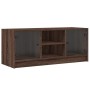 Mueble de TV con puertas de vidrio marrón roble 102x37x42 cm en Muebles TV | Comprar online en Foru.es