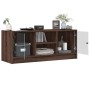 Mueble de TV con puertas de vidrio marrón roble 102x37x42 cm en Muebles TV | Comprar online en Foru.es