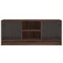 Mueble de TV con puertas de vidrio marrón roble 102x37x42 cm en Muebles TV | Comprar online en Foru.es
