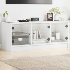 Mueble de TV con puertas de vidrio blanco 102x37x42 cm en Muebles TV | Comprar online en Foru.es