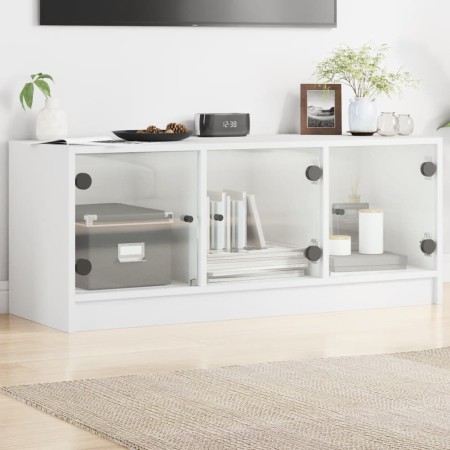 Mueble de TV con puertas de vidrio blanco 102x37x42 cm en Muebles TV | Comprar online en Foru.es