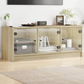 Mueble de TV con puertas de vidrio roble Sonoma 102x37x42 cm en Muebles TV | Comprar online en Foru.es