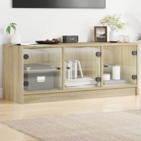 Mueble de TV con puertas de vidrio roble Sonoma 102x37x42 cm en Muebles TV | Comprar online en Foru.es