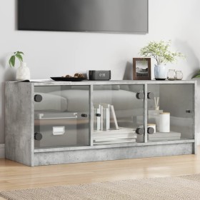 Mueble de TV con puertas de vidrio gris hormigón 102x37x42 cm en Muebles TV | Comprar online en Foru.es