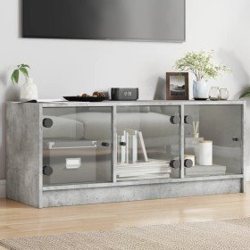 Mueble de TV con puertas de vidrio gris hormigón 102x37x42 cm en Muebles TV | Comprar online en Foru.es