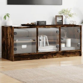 Mueble de TV con puertas de vidrio roble ahumado 102x37x42 cm en Muebles TV | Comprar online en Foru.es
