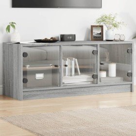 Mueble de TV con puertas de vidrio gris Sonoma 102x37x42 cm en Muebles TV | Comprar online en Foru.es