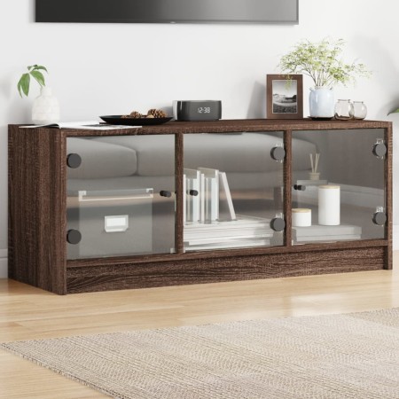 Mueble de TV con puertas de vidrio marrón roble 102x37x42 cm en Muebles TV | Comprar online en Foru.es
