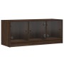 Mueble de TV con puertas de vidrio marrón roble 102x37x42 cm en Muebles TV | Comprar online en Foru.es