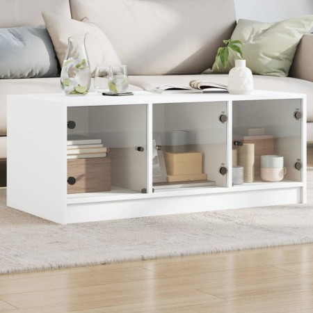 Mesa de centro con puertas de vidrio blanca 102x50x42 cm en Mesas de centro | Comprar online en Foru.es