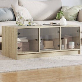 Mesa de centro con puertas de vidrio roble Sonoma 102x50x42 cm en Mesas de centro | Comprar online en Foru.es