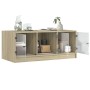 Mesa de centro con puertas de vidrio roble Sonoma 102x50x42 cm en Mesas de centro | Comprar online en Foru.es