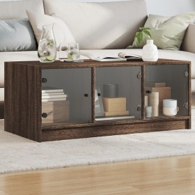 Mesa de centro con puertas de vidrio marrón roble 102x50x42 cm en Mesas de centro | Comprar online en Foru.es
