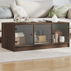 Mesa de centro con puertas de vidrio marrón roble 102x50x42 cm en Mesas de centro | Comprar online en Foru.es