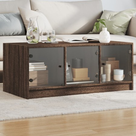 Mesa de centro con puertas de vidrio marrón roble 102x50x42 cm en Mesas de centro | Comprar online en Foru.es