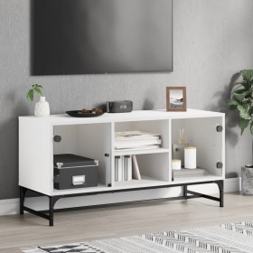 Mueble de TV con puertas de vidrio blanco 102x37x50 cm en Muebles TV | Comprar online en Foru.es