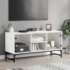 Mueble de TV con puertas de vidrio blanco 102x37x50 cm en Muebles TV | Comprar online en Foru.es