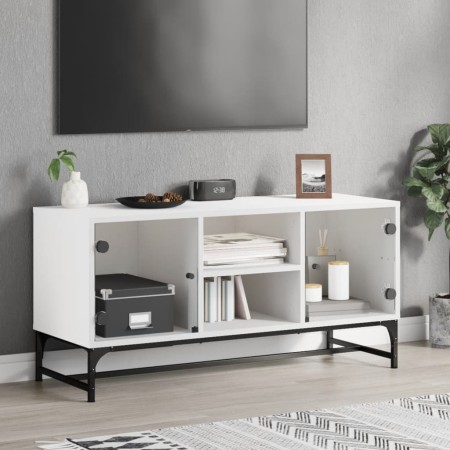 Mueble de TV con puertas de vidrio blanco 102x37x50 cm en Muebles TV | Comprar online en Foru.es