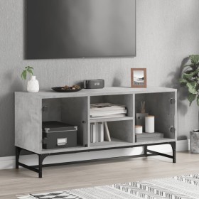 Mueble de TV con puertas de vidrio gris hormigón 102x37x50 cm en Muebles TV | Comprar online en Foru.es