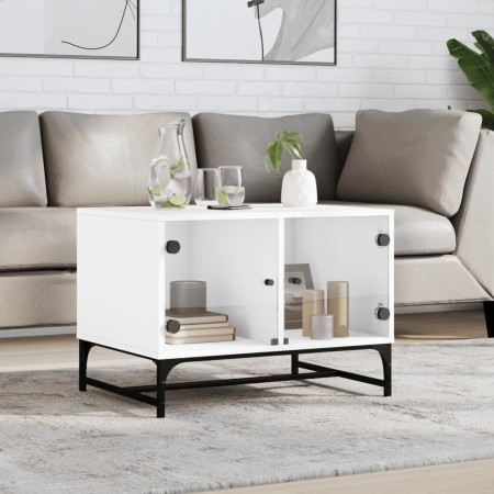 Mesa de centro con puertas de vidrio blanca 68,5x50x50 cm en Mesas de centro | Comprar online en Foru.es