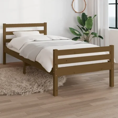 Estructura de cama madera maciza marrón miel 75x190 cm de vidaXL, Camas y somieres - Ref: Foro24-814782, Precio: 99,60 €, Des...