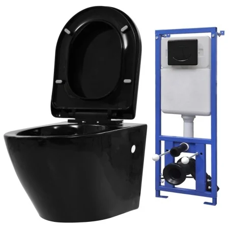 Inodoro de pared con cisterna oculta cerámica negro de vidaXL, Baños - Ref: Foro24-3054478, Precio: 347,61 €, Descuento: %