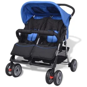 Cochecito gemelar de acero azul y negro de vidaXL, Cochecitos de bebé - Ref: Foro24-10109, Precio: 210,76 €, Descuento: %