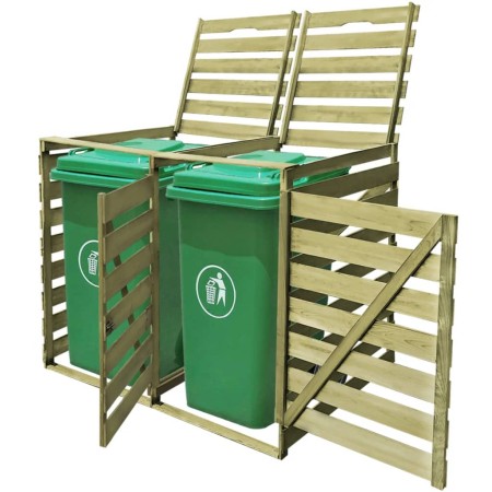 Cobertizo doble contenedor de basura madera impregnada 240 L de vidaXL, Soportes para contenedores de residuos - Ref: Foro24-...