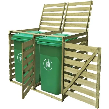 Cobertizo doble contenedor de basura madera impregnada 240 L de vidaXL, Soportes para contenedores de residuos - Ref: Foro24-...