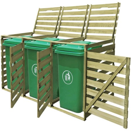 Cobertizo triple de contenedor de basura madera impregnada 240L de vidaXL, Soportes para contenedores de residuos - Ref: Foro...