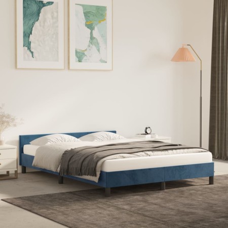 Estructura cama con cabecero terciopelo azul oscuro 140x200 cm de vidaXL, Camas y somieres - Ref: Foro24-347577, Precio: 123,...