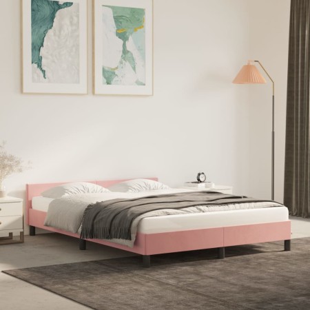 Estructura de cama con cabecero de terciopelo rosa 140x200 cm de vidaXL, Camas y somieres - Ref: Foro24-347578, Precio: 133,1...